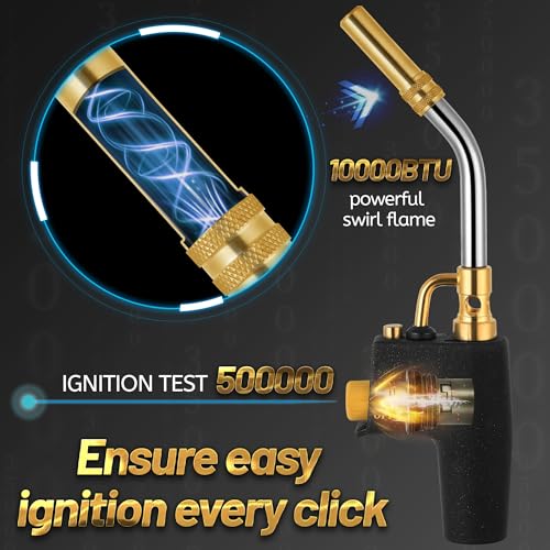 Propane torch Head with Igniter, Map Gas Torch Kit for Propane, Map and Mapp Gas,High Intensity Torch Head, Trigger Start GasTorch,Turbo Torch,Welding Torch Kit, Blow Torch(CSA,Without gas valve)