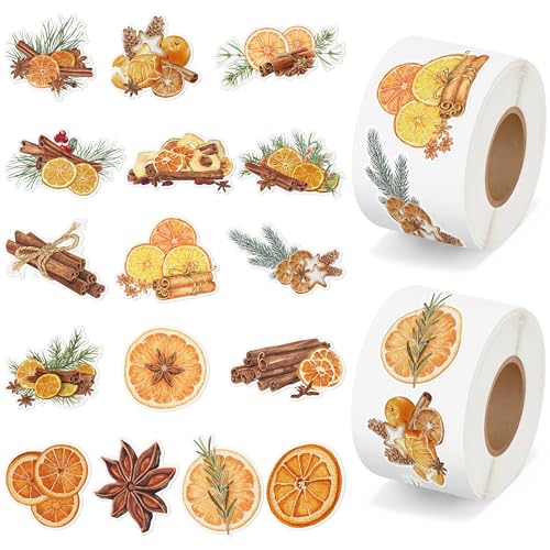 Image of Watercolor Orange Sticker Rolls - 1000 Pcs Dried Orange Waterproof Vinyl Reusable Laptop Stickers Coloring Book Scrapbook Water Bottle Page Activity Pad Birthday Party Favors Kids Skateboard