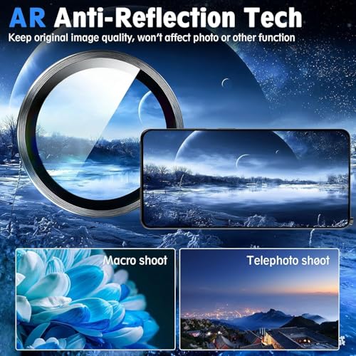 Image of Galaxy S26 Ultra Camera Protector, 9H Tempered Glass Lens Screen Protector with Metal Ring Decoration, Strong Adhesive Camera Lens Cover for Samsung Galaxy S26 Ultra-BLACK
