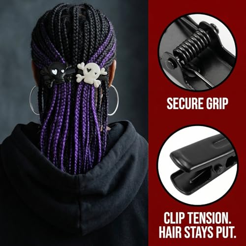 Ipetboom 2 pares pinzas para cabello estilo calavera gótica esqueleto para mujeres y niñas, plásticas, para Halloween, colores blanco y negro miniatura 5