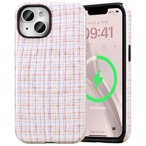 Coque iPhone 13/14 compatible MagSafe avec motif écossais coloré