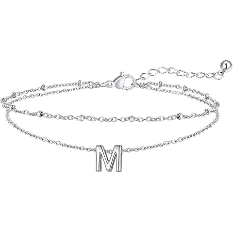 FaithHeart Initial Ankle Bracelets for Women, Waterproof 14k Gold Plated Initial Anklets Non Tarnish Stainless Steel Layered Anklet Summer Beach Foot Jewelry