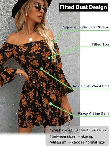 Image of Off Shoulder Ruffle Dress for Women, A-Line Mini Dress with Belt, Fitted Bust Summer Wedding Guest Dress