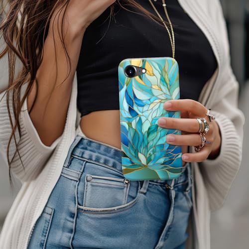 Image of Goodon for iPhone 16e Case Cute - Wireless Charging Compatible - Dual-Layer Hard Shell + Silicone Cover - Protective Phone Case with Trendy Designs for Women - Blue Leaves Flower