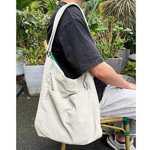 Image of Canvas Hobo Crossbody Shoulder Tote Bag for Women and Men W /Multi-pocket Casual Purse Messenger Bags Travel Work