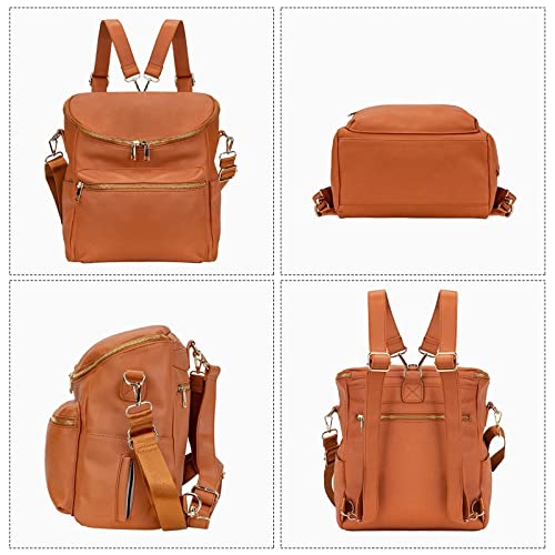 Image of Minsong Diaper Bag Backpack,Fashion Leather Mommy Backpacks,Travel Toddler Baby Diaper Bags with in Bag Organizer and Changing Pad (Brown)