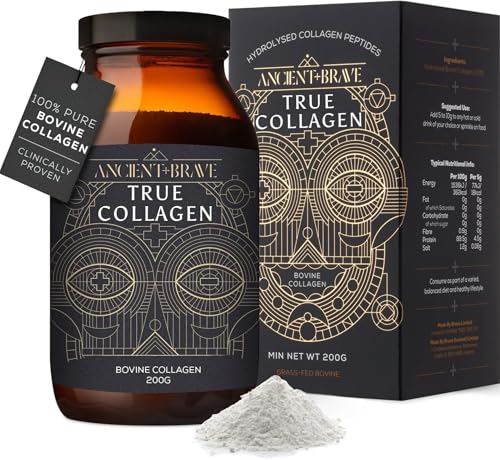 Ancient + Brave - True Collagen -100% Hydrolyzed Collagen Peptides Powder 200g - Pure Pasture-Fed Bovine Collagen - High Protein Ideal Fasting & Keto - Skin Hair & Nails