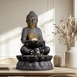 Zeitklang 21.6 Inch Buddha Outdoor Freestanding Fountain, Water Fountain with LED Lights, Indoor Outdoor Decorative Resin Waterfall Feature for Patio, Backyard, Porch & Home Decor, Dark Bronze