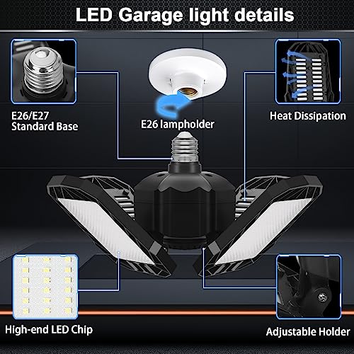 Audles 4+1LEDGARAGELIGHT1PK1 Led Garage Light, 150W 15000Lm 6500K Led Shop Lights, Garage Lights Ceiling Led With 4 Deformable Panels, Screw In E26/E27 Socket Led Bulbs For Warehouse, Basement, Attic thumb #1