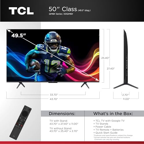 Image of TCL 50 Inch Class QM6K Series | Mini LED QLED 4K HDR | 50QM6K, Model | 120HZ-144HZ High Brightness Smart Google TV Dolby Atmos Onkyo Audio | Voice Remote Alexa Gaming Streaming Television