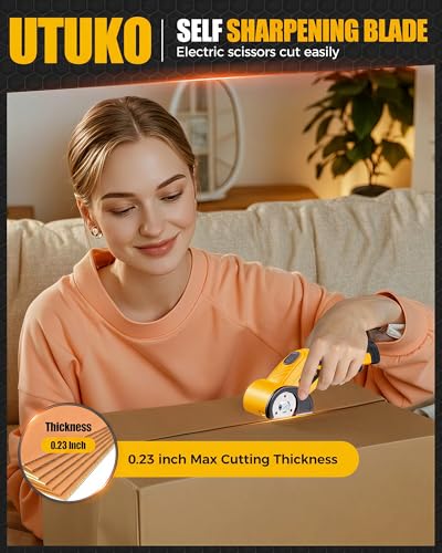 Image of Electric Cardboard Cutter, 800RPM High-Power Brushless Motor, 3500mAh Cordless Rechargeable Electric Scissors, Heavy Duty Box Cutter for Cardboard & Carton,Yellow