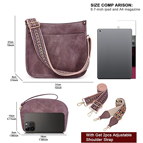 Image of HKCLUF Crossbody Bag Purse for Women 2PCS /Set Leather Hobo Handbag Wallet Set With 2Adjustable Guitar Strap Shoulder Bag | Purse