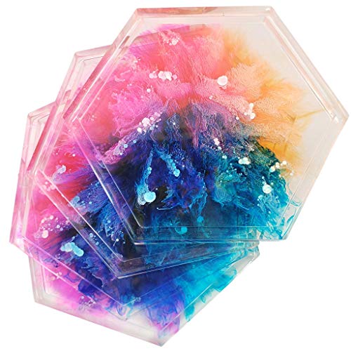 Hexagon rainbow splash coasters-Handmade in Hawaii Beach Home Accessories