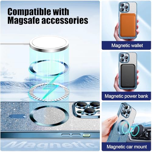 Image of Misscase for iPhone 16 Pro Magnetic Glitter Case Compatible with MagSafe,Camera Lens Protector Full Protection Elegant Anti-Scratch Dust-Proof Net Case Cover for iPhone 16 Pro Blue