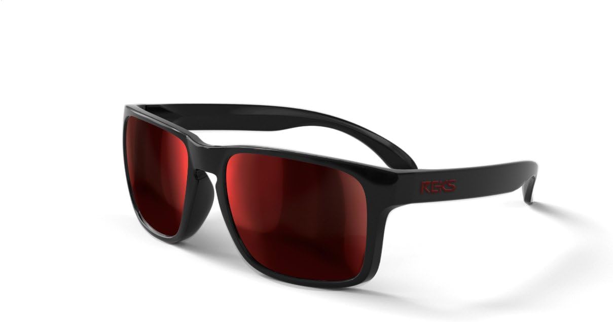 REKS Unbreakable SPORT Sunglasses, Black Frame, Anti-Reflective Red Mirror Lens