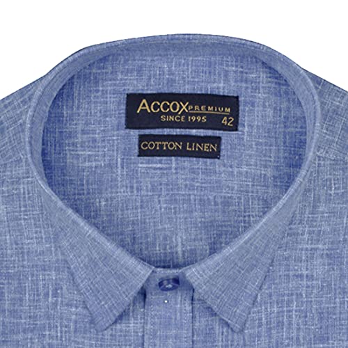 Image of ACCOX Men's Full /Long Sleeves Formal Regular Fit Cotton Linen Plain Shirt -GCRFS28