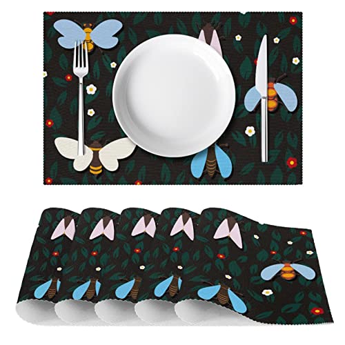 Sets de table Cigale colorés lot de 6 lavables pour repas conviviaux