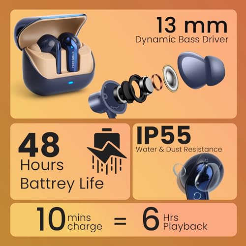 Image of FIREGOLD New Blastpods Wireless Earbuds with 4 Mic ENC, HD Sound Quality, 48 Hours Battery Backup (Blue /Grey)