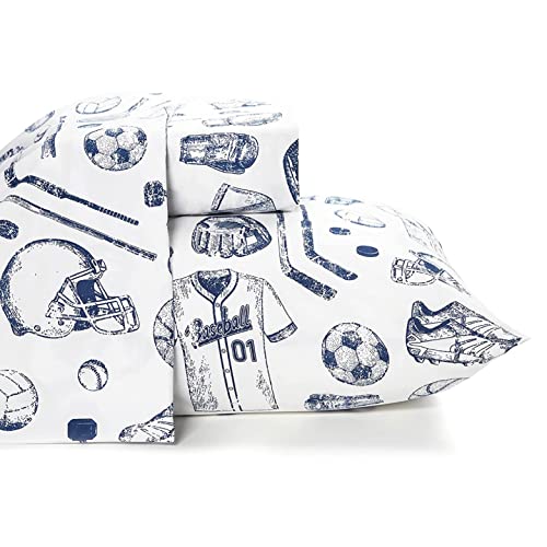 Kids Sports Bedding Set Full Size, Super Soft Baseball, Football, Soccer Themed Bedsheets For Teens And Children, Wrinkle Resistant Premium Flat And Fitted Sheets For Boys And Girls Sports Room Décor #TOP23