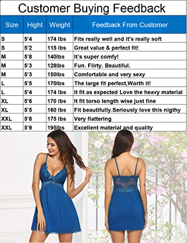 Image of Avidlove Women Chemise Night Gown Lace Modal Sleepwear V-Neck Full Slip Babydoll Lingerie Sexy Nightgowns