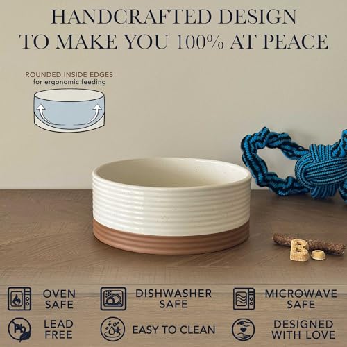 Mora Ceramic Pet Bowl - Large Food/Water Dish for Large Dogs, Cats, Great Dane, Mastiff - 50oz or 8 Cups - Basic Bowls - Vanilla White - Image 4