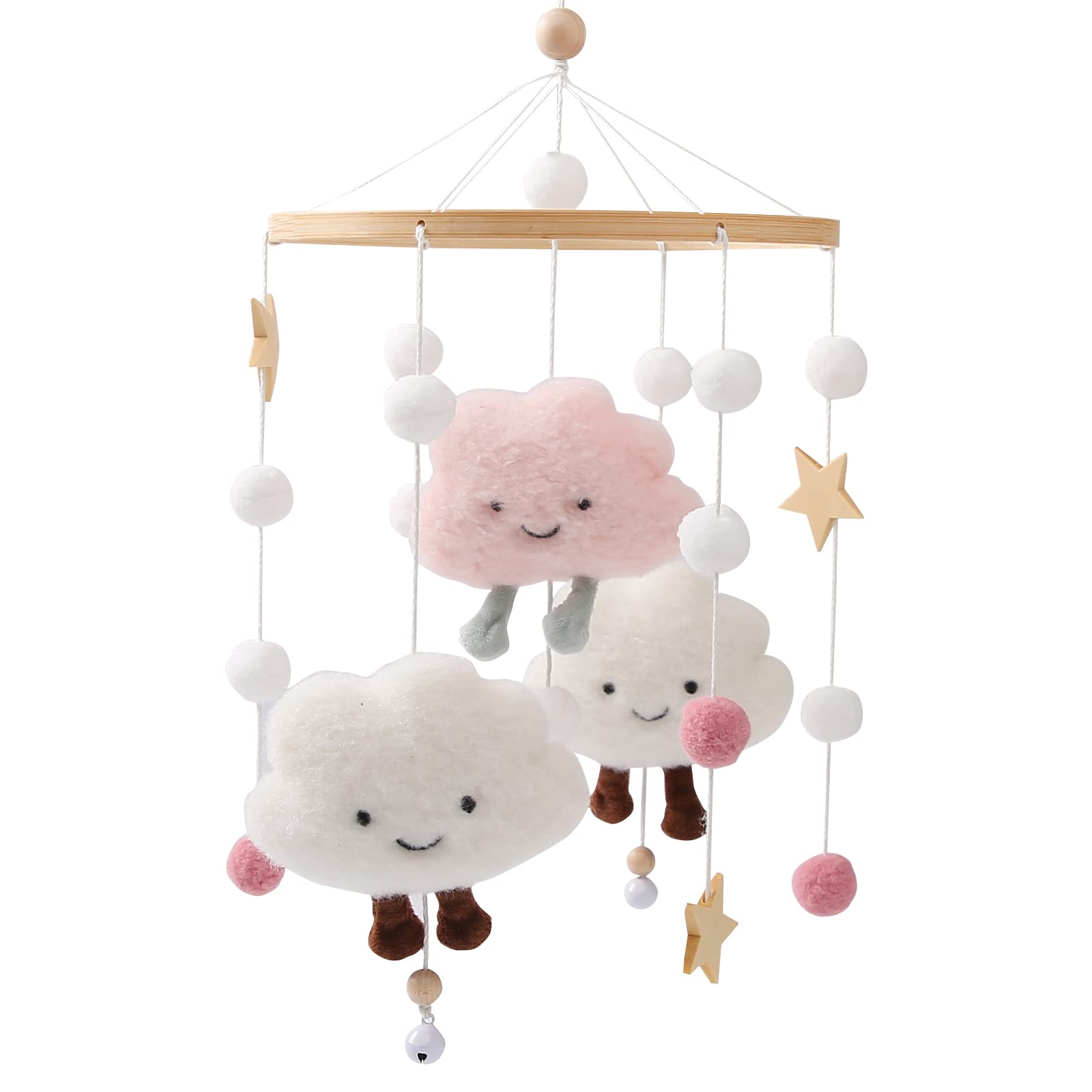 Promise Babe Mobile Baby Wooden Star Clouds Felt Balls Room Hanging Bed Bell Crochet Wind Chime Newborn Kids Pendant Crib Changing Table Deco Moon Mobile, Smalll Grey — view 9