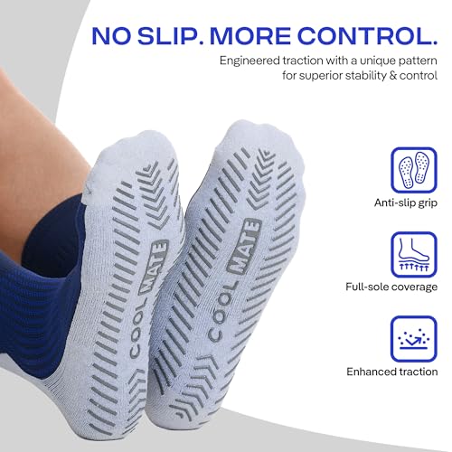 Image of CoolMate Mens Grip Socks, Non-Slip Mens Crew Socks for Hospital Elderly | Grip pads keep their hold wash after wash. Soft cotton-poly blend for pilates, yoga, barre, or post-surgery recovery at home.