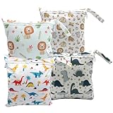 GOEDCH 4 Stück Wetbag Kindergarten: 28×30cm Wasserdicht Nasstasche, TPU-Schutz Windeltasche, Wiederverwendbar, für Kita, Reisen, Schwimmen