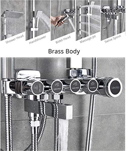 Robinet de douche chromé avec mitigeur bain-douche et effet pluie - 8