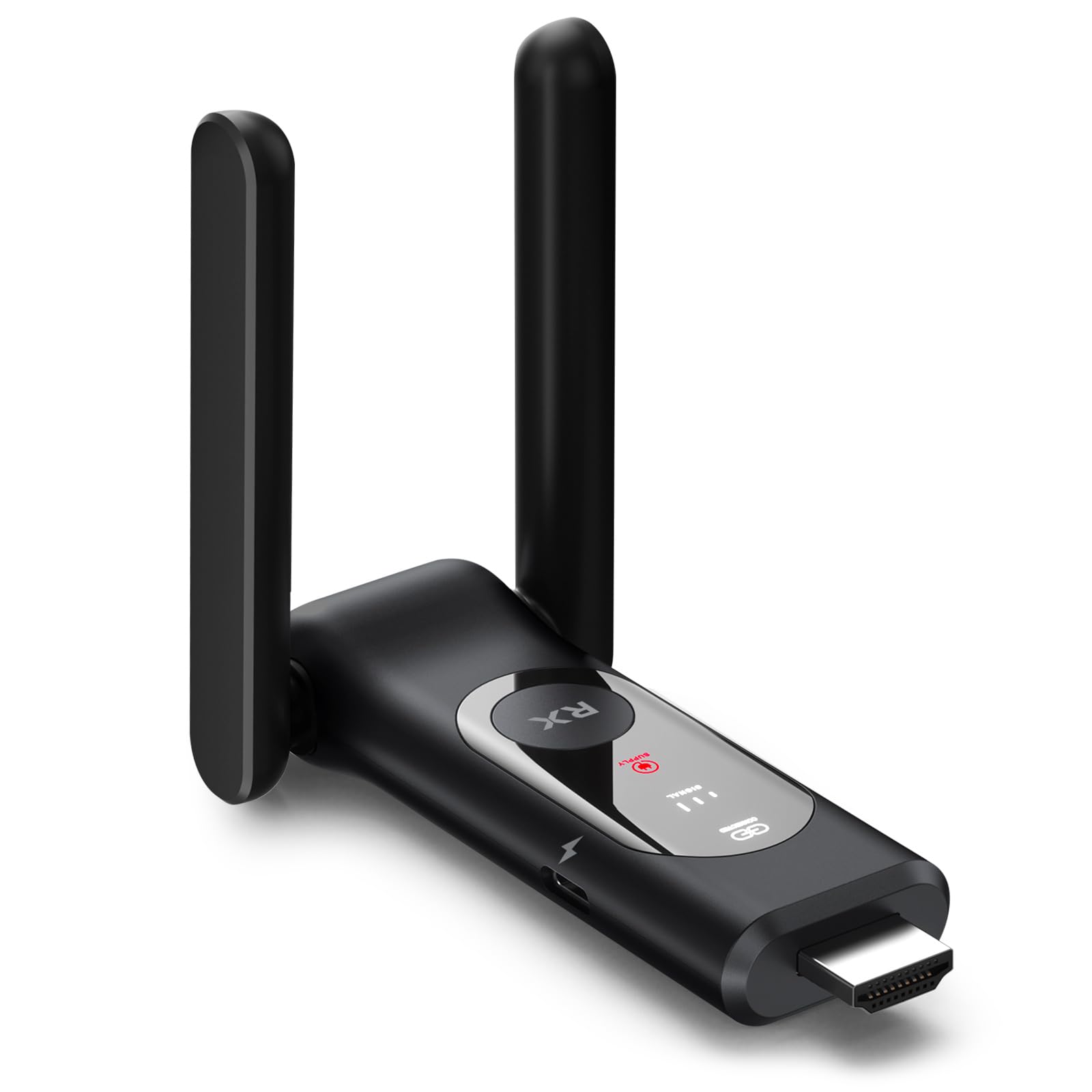 Wireless HDMI Receiver Only, Black, Streaming Media Player with Dual Antennas