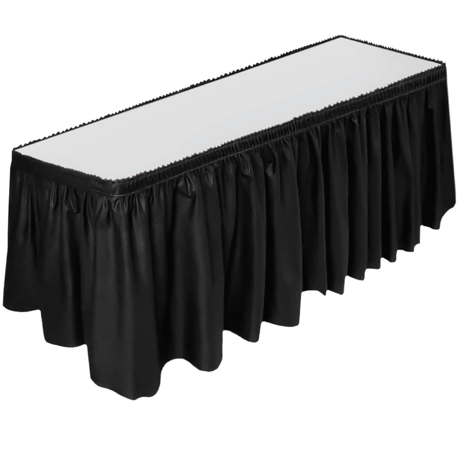 DecorRack Table Skirt, 29 in x 14 ft -BPA Free- Plastic Tableskirt, Disposable, Reusable, Rectangular Tablecloth Skirt, Black (1 Pack)