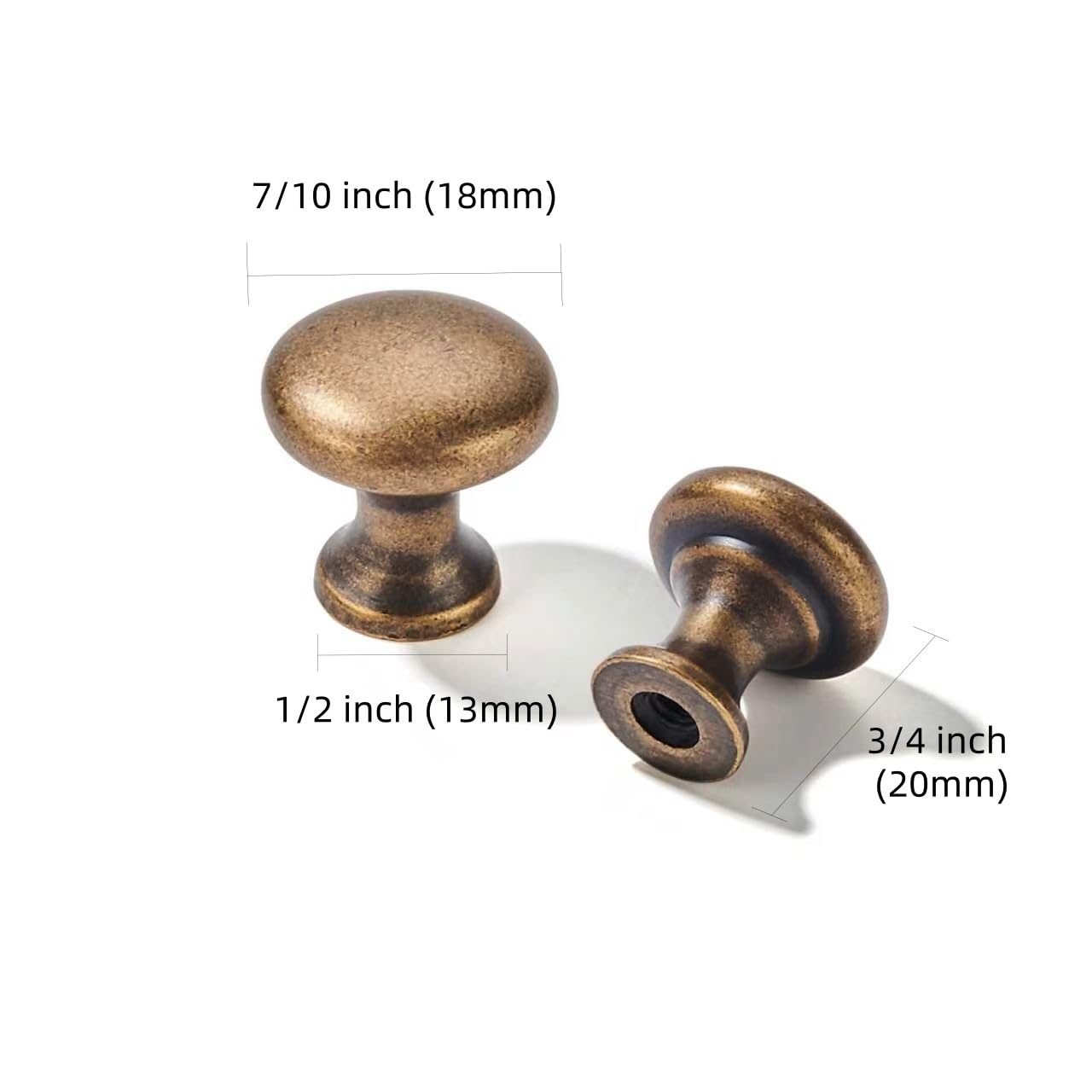 Round Antique Brass Cabinet Knob - 170232, 11/16 in (18 mm) — KHTUMEWARE