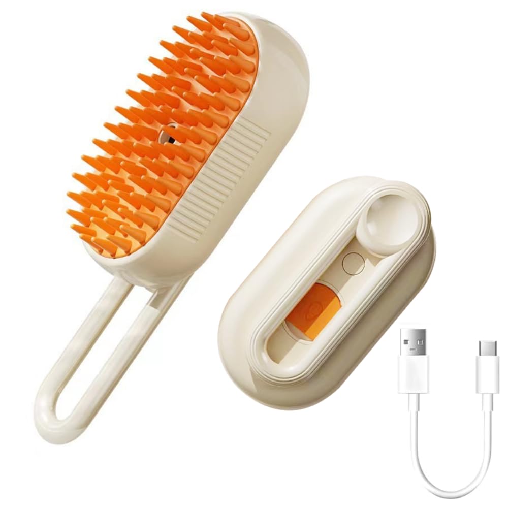 Cepillo Gato Vapor, Cepillo para Perros 3 en 1 Limpieza, Masaje y Cepillado. Peine autolimpiable y eléctrico de aseo para Mascotas de Pelo Largo o Corto.