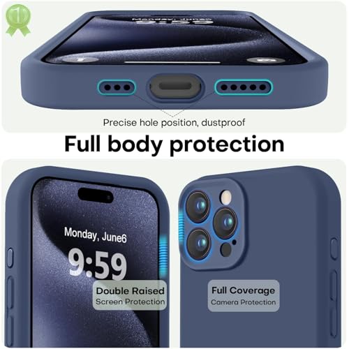 Image of LOVE 3000 Designed for iPhone 15 Pro Max Case, Premium Silicone with [Soft Anti-Scratch Microfiber Lining] Shockproof Protective Phone Case for Men Women Girls 6.7 inch, Navy Blue