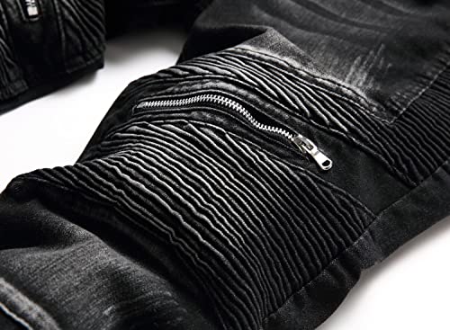 Aititia Men's No. 15 Biker Slim Fit Flex Jeans (009 Black, 40) #TOP5