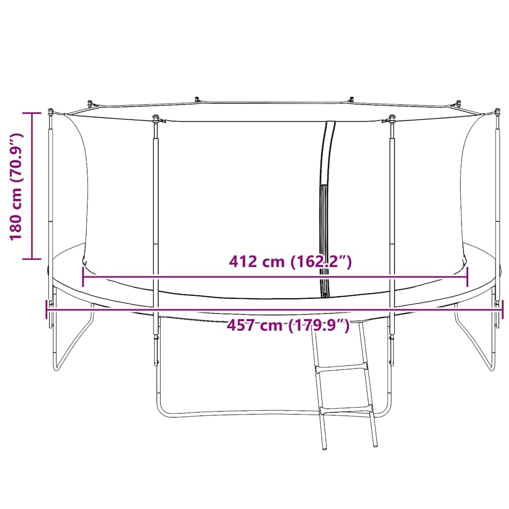 Red de seguridad para cama elástica redonda de 4,57 m de polietileno impermeable con cremallera y refuerzo, red de repuesto para cama elástica de jardín de 8 barras, protección para niños al