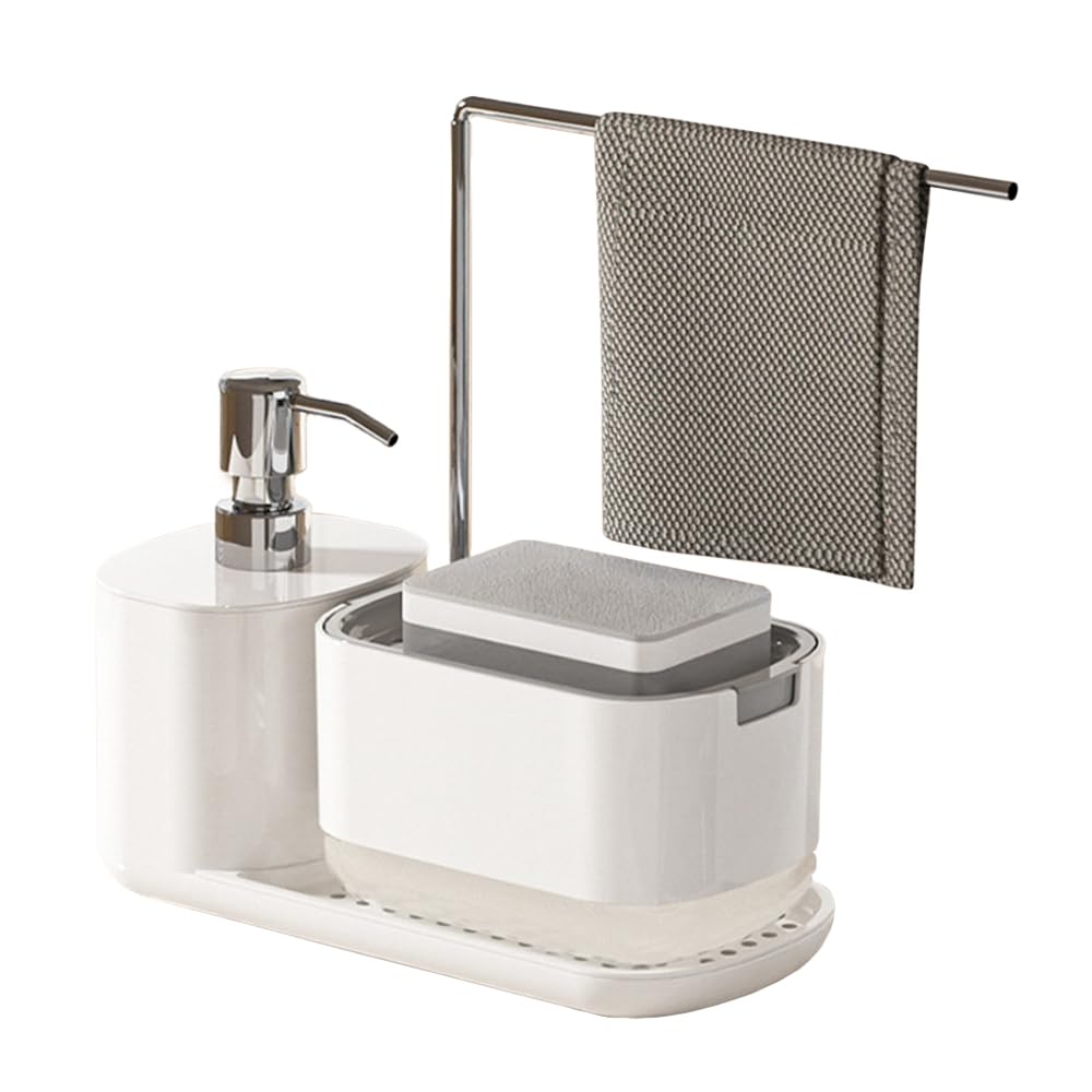 Zestaw dozowników mydła do rąk i naczyń z uchwytem na gąbkę, szmatka Push-Type Liquid Box Organizer wielofunkcyjna kuchnia do domu podwójny szczelny blat ABS PS odpowiedni obszar zlewu łazienkowego