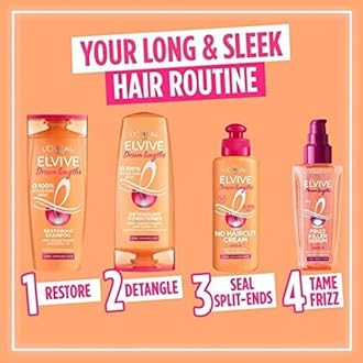 L'Oreal Paris Elvive Dream Lengths Shampoo and Conditioner Set for Long Hair, Nourishing & Strengthening Treatment to Prevent Hair Breakage, Enriched with Castor Oil