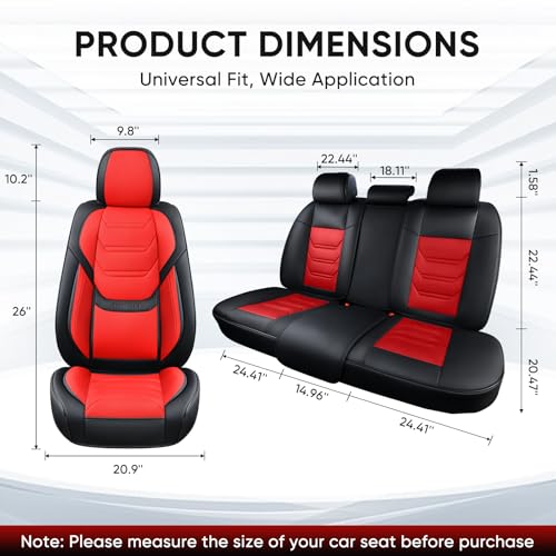Image of Car Seat Covers Full Set, Breathable Leather Automotive Front and Rear Seat Covers & Headrest for Reduce The Driving Fatigue, Compatible with Most Vehicles, Cars (Black&Red, Front Pair and Rear)