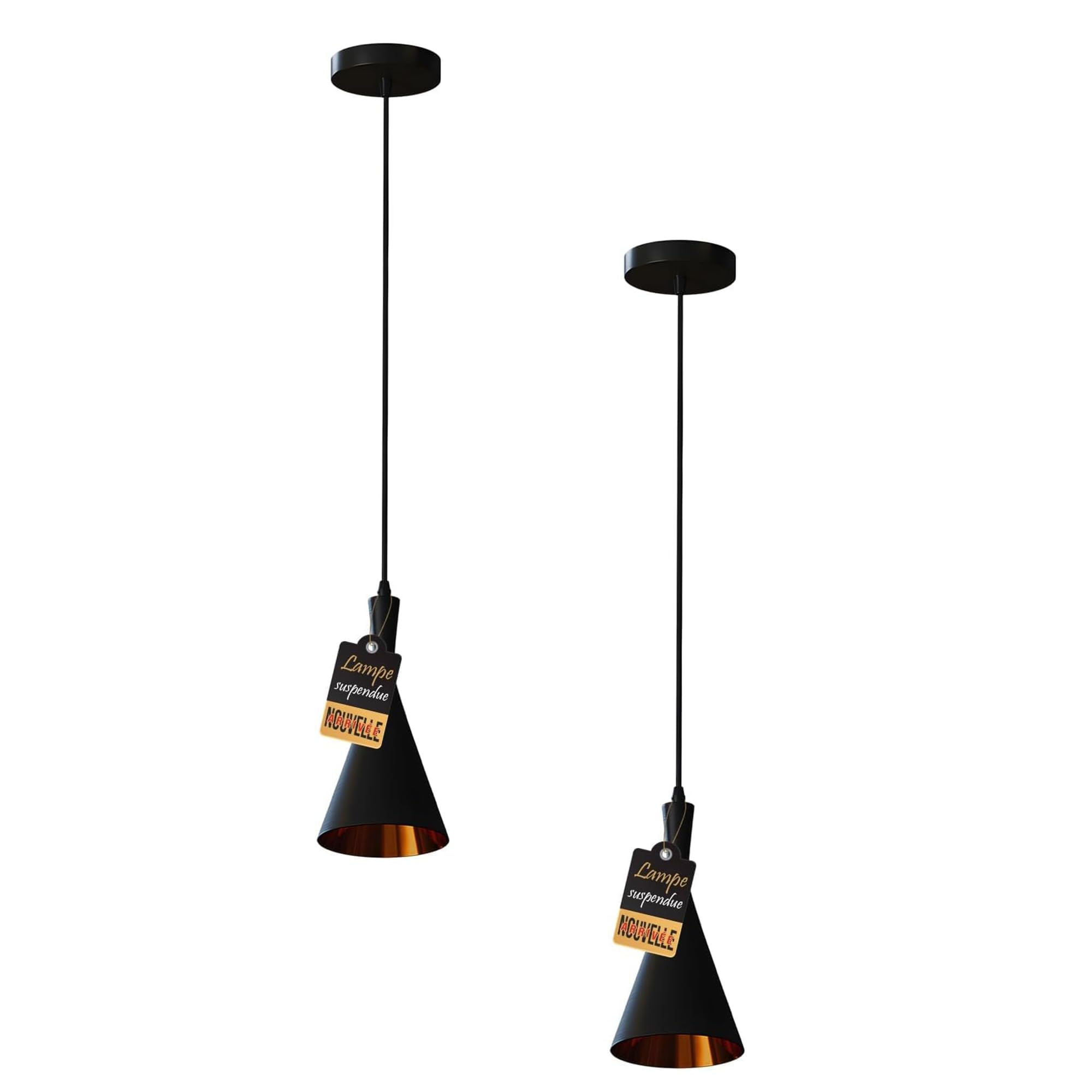 LEDSone 2 Pack Industrial Ceiling Pendant Light 19 cm Black Inner Gold Inner Contemporary Hanging Light E27 Lamp Fixture Farmhouse Decor Dining Room Living Room Bedroom Hallway