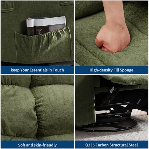 Image of 360 Swivel Rocking Recliner Chair with Vibration Massage & Heat, Oversized Rocker Recliner with Side Pocket for Living Room, Bedroom, Nursery & Small Spaces, Green