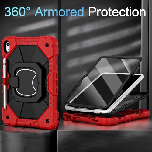 Image of Auizotl Case for iPad (A16) 11th Generation 11 Inch (2025) /iPad 10th Generation 10.9 Inch (2022) with Screen Protector,Military Grade Shockproof 10th Gen i Pad Case with Rotatable Stand,Red Black