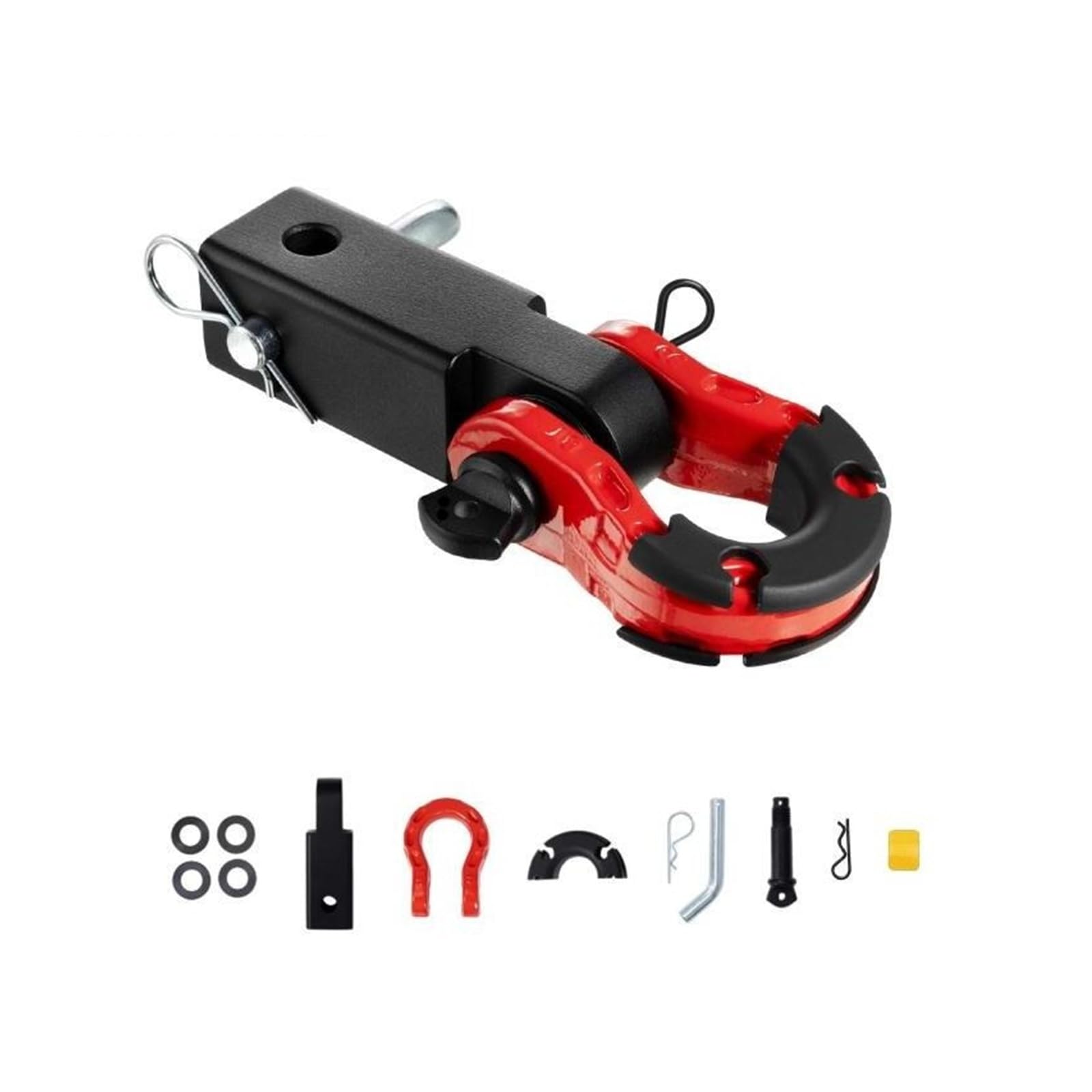 2" Shackle Hitch Receiver Double Hole Recovery Block Powder Coat Pin D-Ring for SUV Trucks Jeeps Off-Road