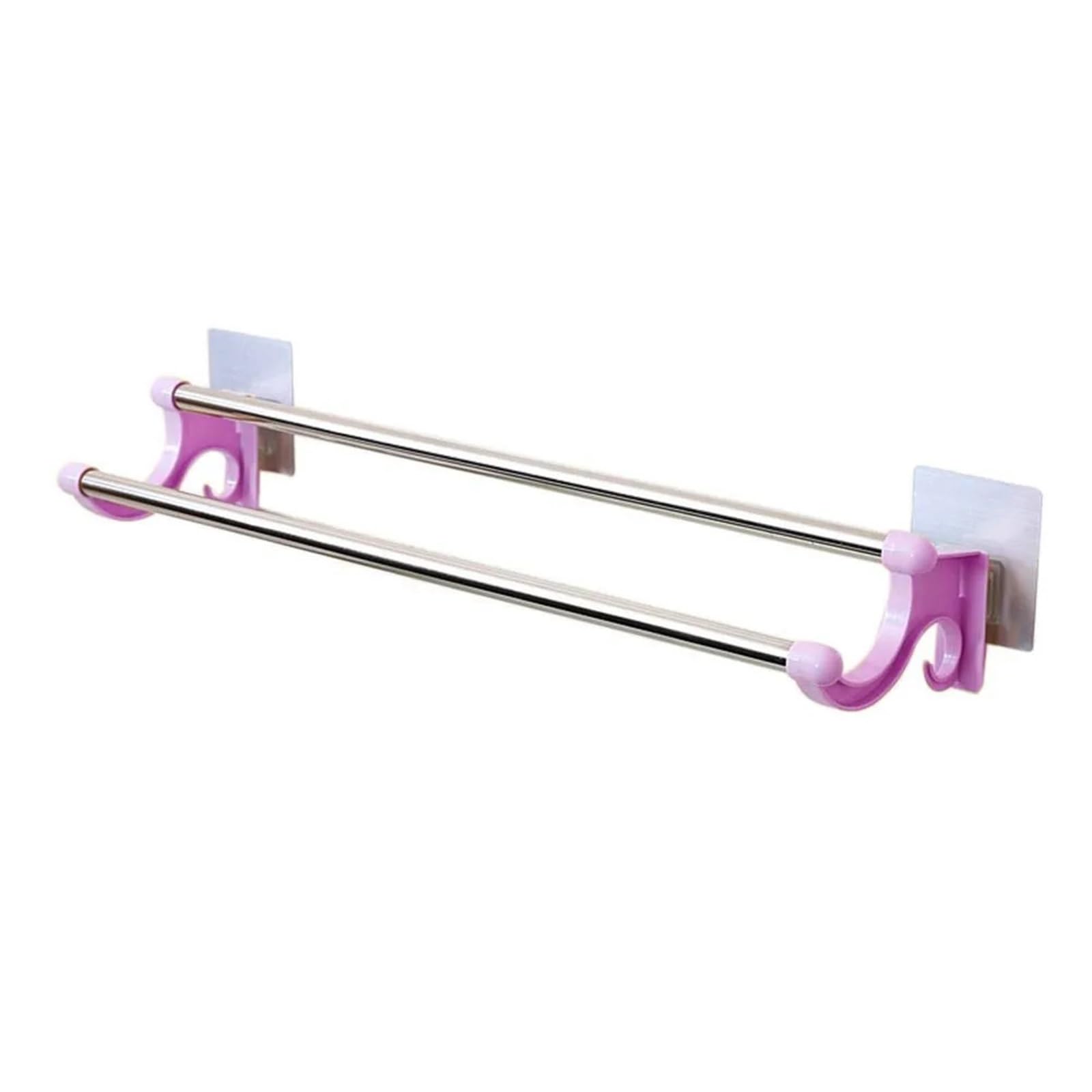Bathroom towel rail Stainless Steel Double Rod Towel Bar Wall Mounted Traceless Rack Punch-free Space Saving Storage Shelf Toilet(Pink)