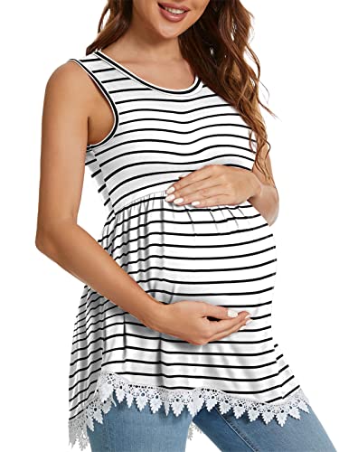 Image of Xpenyo Womens Maternity Tank Top Sleeveless Lace Crochet Trim Peplum Cami Shirts