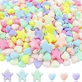 Mulutoo 300 Pcs Candy Color Acrylic Heart and Star Beads Colorful Assorted Mix Plastic Pastel Beads Spacer Beads Heart Star Shape Pony Beads,for DIY Jewelry Craft Making Necklace Rainbow Bracelet