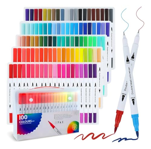 Canetas Brush Pen e Ponta Fina 2 em 1 Kit