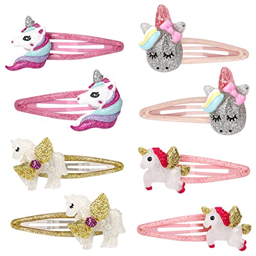 8 Pcs Colorful Unicorn Snap Hair Clips No Sli Little Girls Toddle...