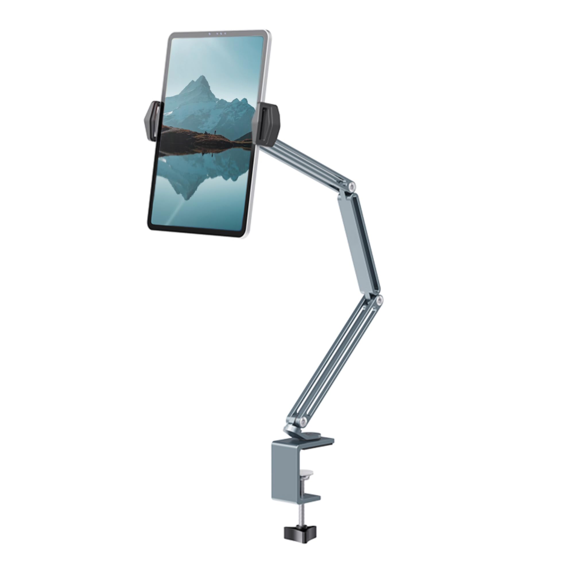 Desire2 Flex Arm Portable Tablet Mount, Stylish Mount for Desk, Fully Adjustable Arm Fits Most Tablet Devices, Portable Tablet Stand for Easy Carry, Durable Aluminum Adjustable Tablet Stand