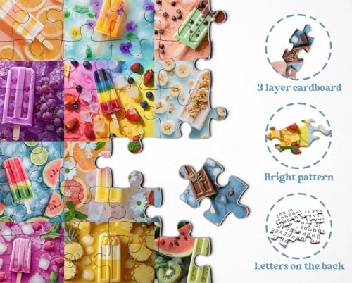 Rompecabezas Rainbow Popsicle para Adultos 1000 Piezas, Collage de Helados de Frutas de Verano, Tema Colorido de Postres miniatura 4